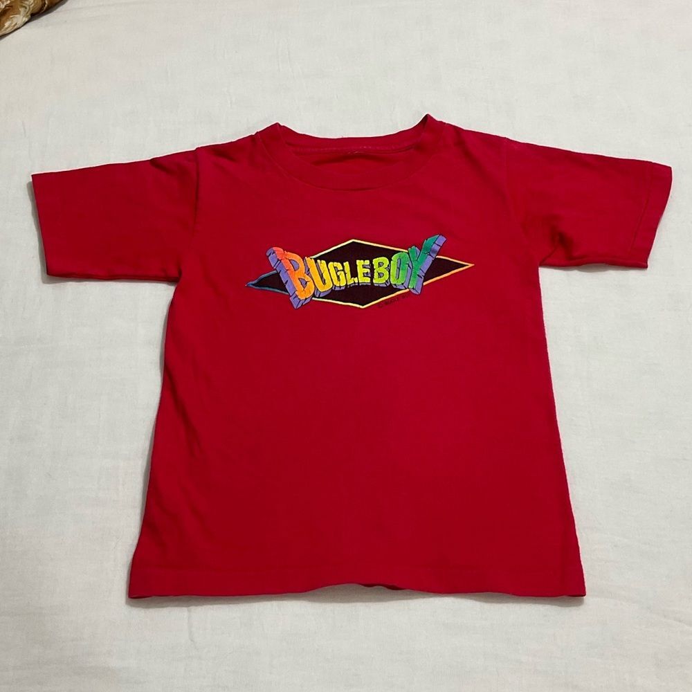 Vintage Bugle Boy 80s 90s Boys Tee Shirt AOP Logo Size 8